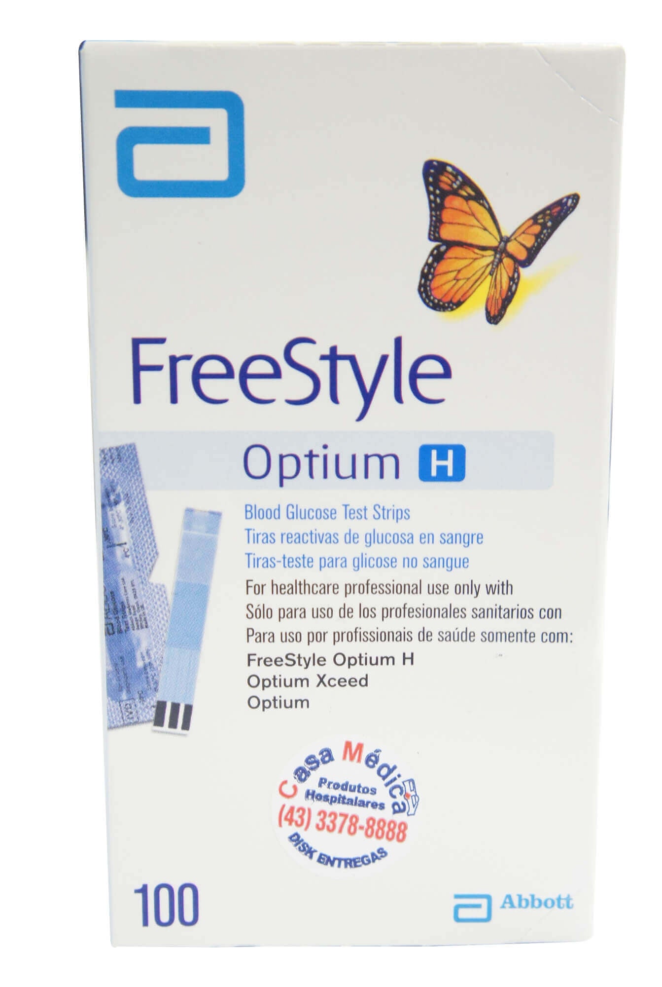 Tiras para Teste de Glicemia FreeStyle Optium H com 100 Branca Abbott