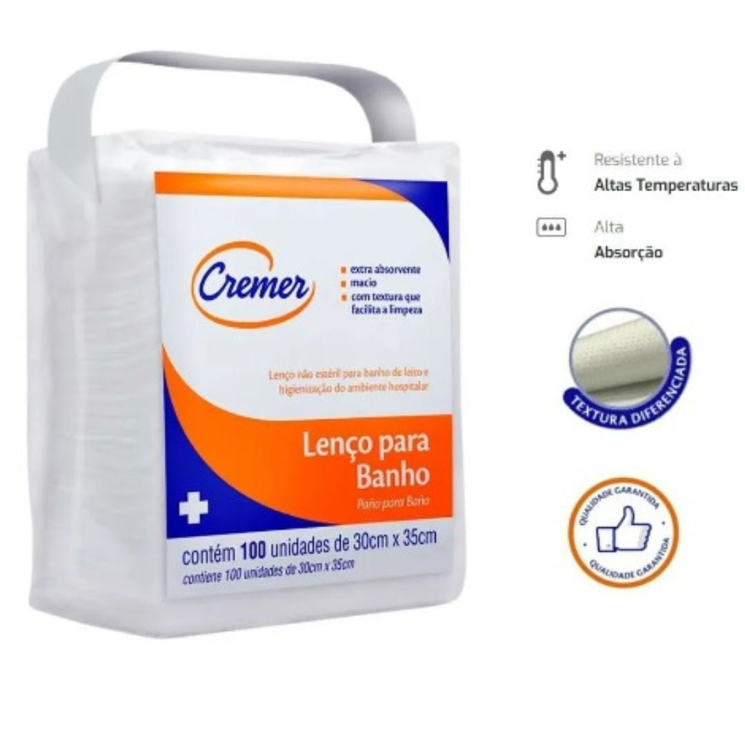 Lenço Para Banho e Higienização 30cm X 35cm com 100 Cremer - Kit 2 unidades