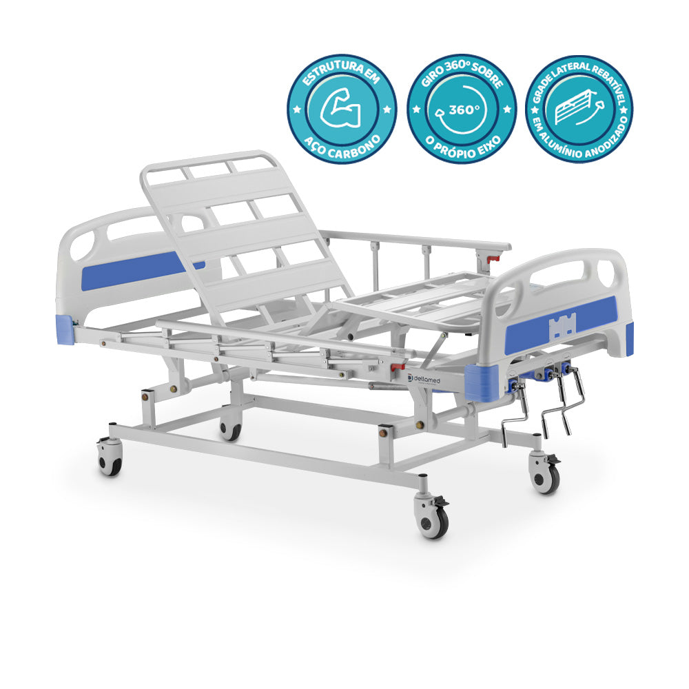 Cama Fawler 3 manivelas DX3 c/ Eleva Leito - Dellamed