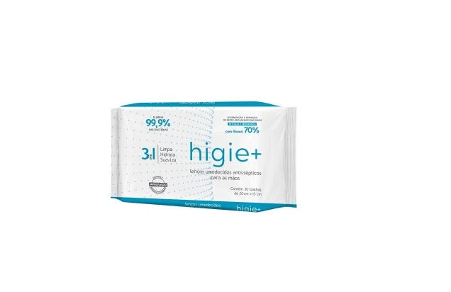 Toalha Antisseptica Umedecidas C/ALCOOL 70% Antisseptico Higie+