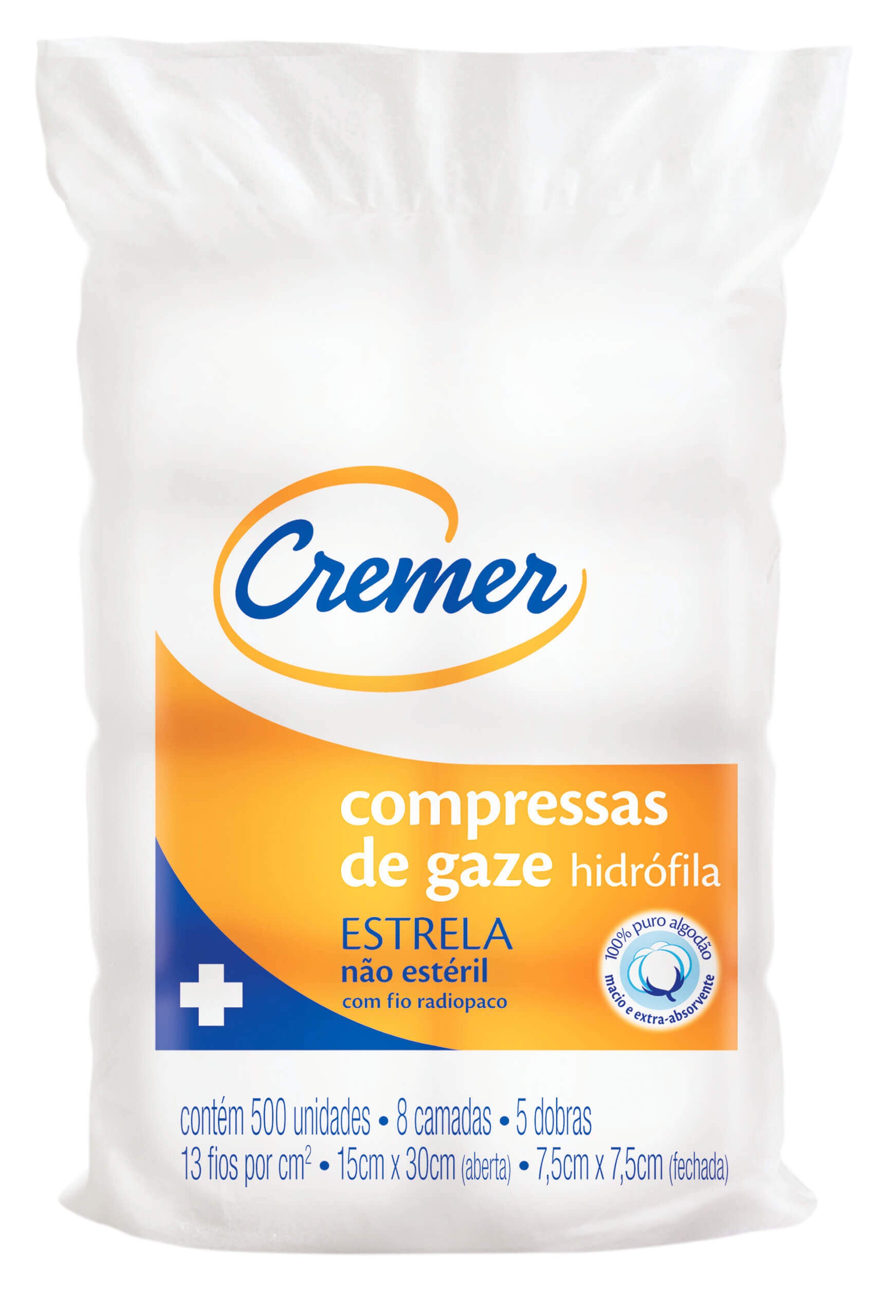 Compressa de Gaze 7.5x7.5 com 500 Unidades  11 fios Nidia Cremer