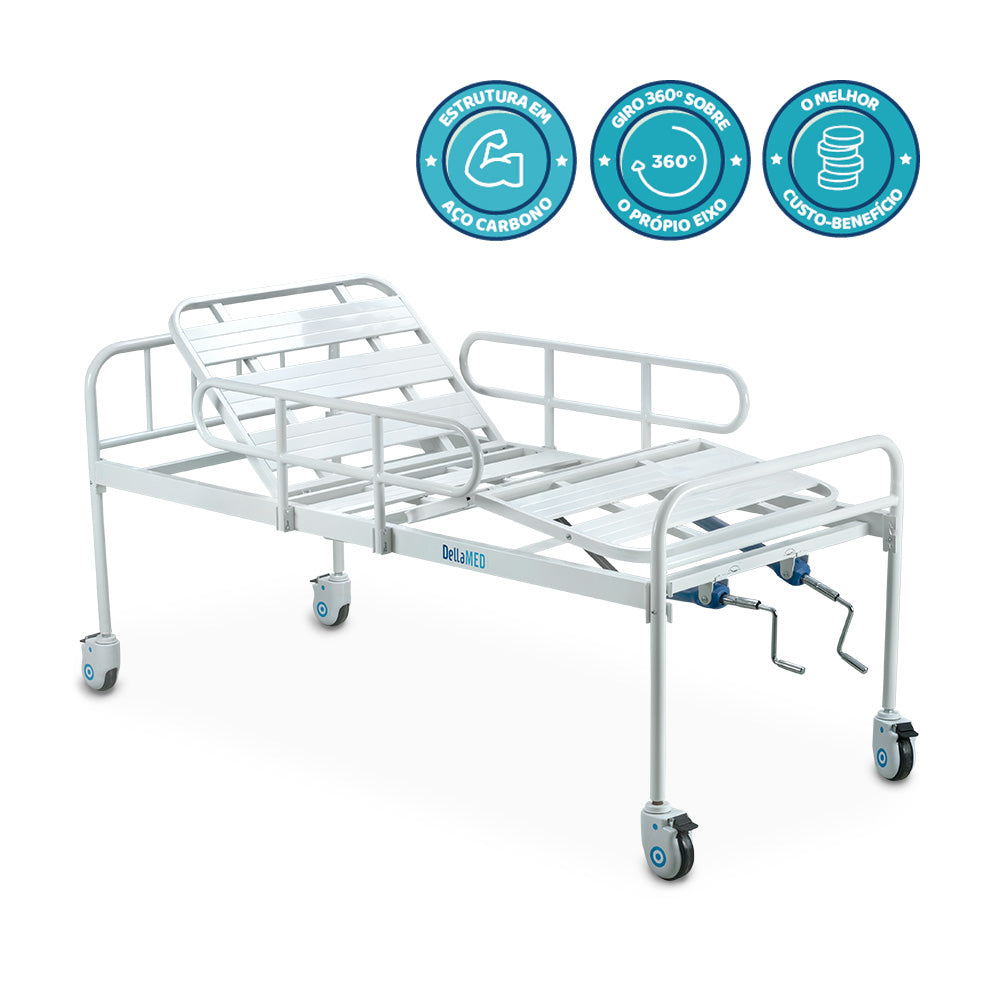 Cama Hospitalar Simples 2 Manivelas c/ Grade DX - Dellamed