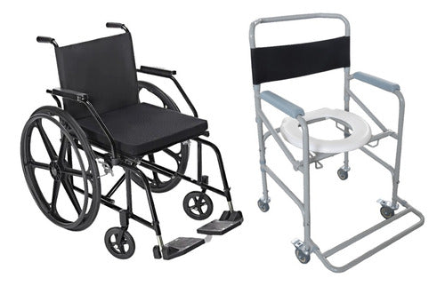 Cadeira de Rodas Pratica 44cm Pneu Maciço Prolife + Cadeira de Banho Higiênica Dobrável D30 (100 kg) - Dellamed