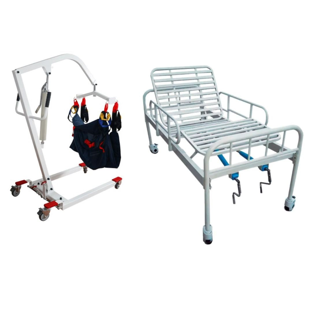 Guincho Hidráulico Mecânico D5000 Dellamed + Cama Hospitalar Simples 2 Manivelas com Grade DX Dellamed