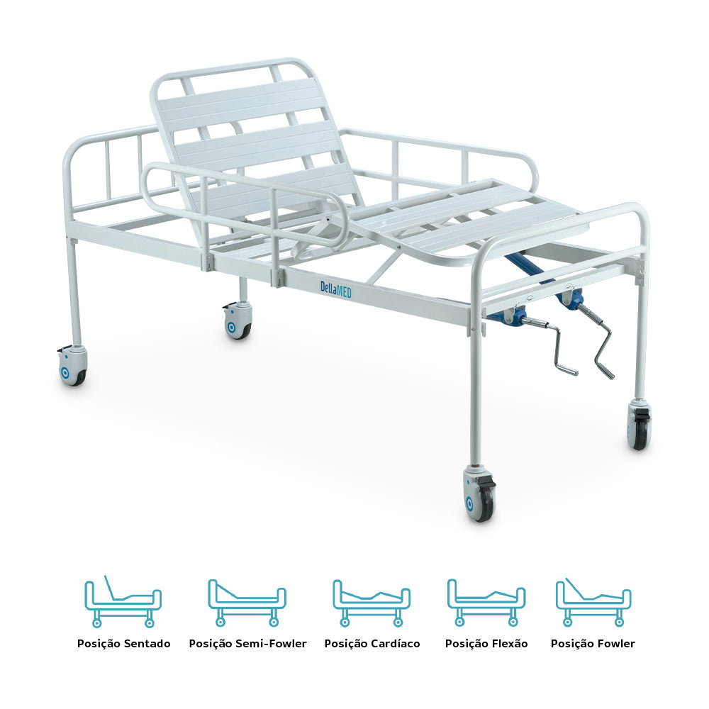 Cama Hospitalar Simples 2 Manivelas c/ Grade DX - Dellamed
