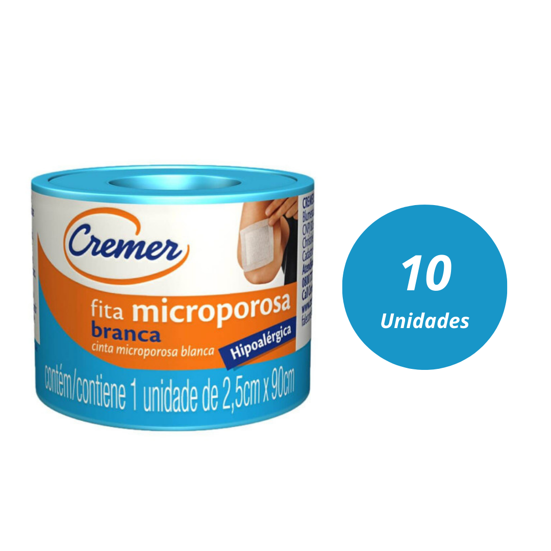Micropore 2,5cm x 10m Branca com Capa Cremer - Kit 10 Unidades