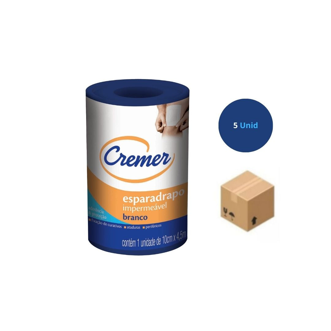 Esparadrapo com Capa 10cm x 4,5m  Branco Cremer - Kit 5 unidades