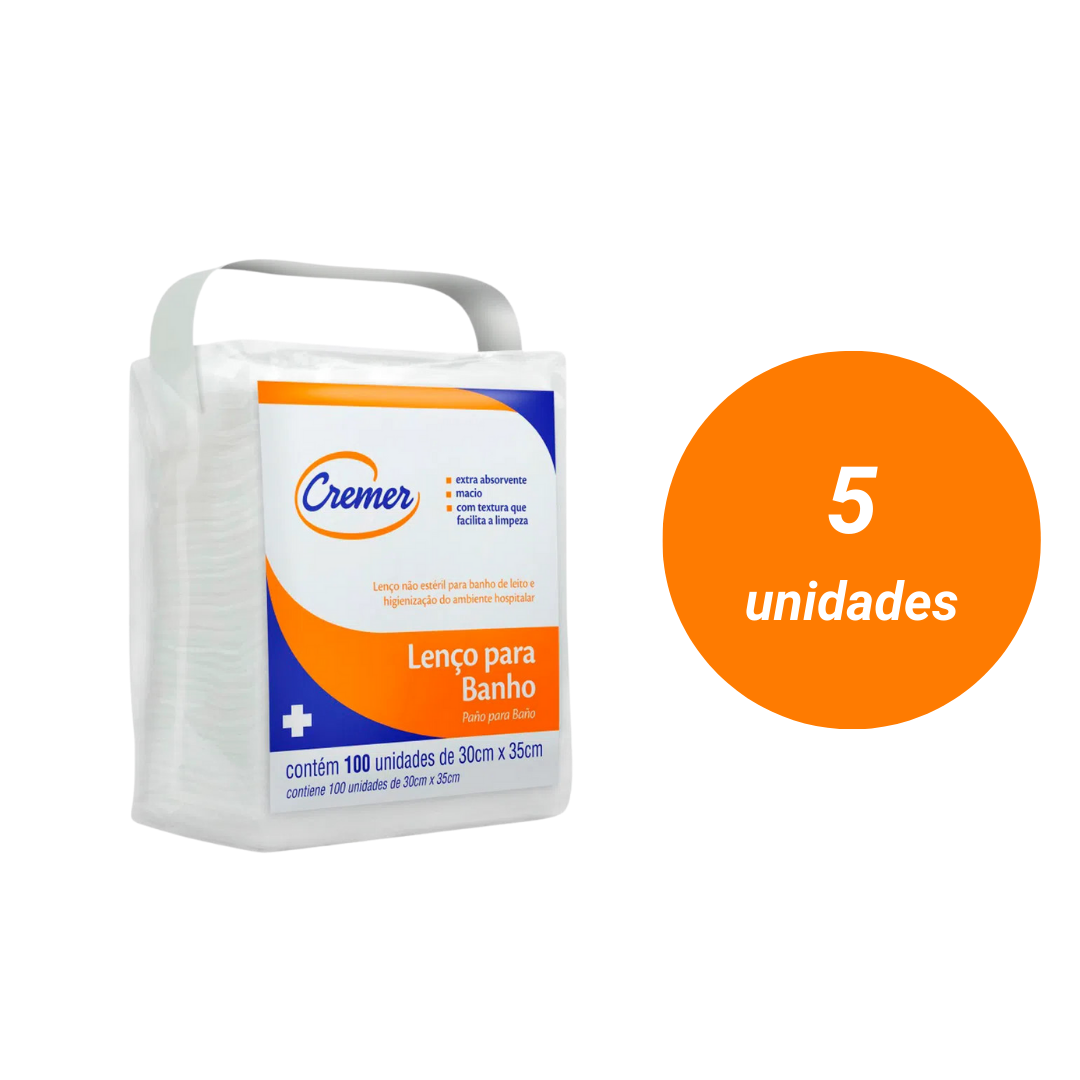Lenço Para Banho e Higienização 30cm X 35cm com 100 Cremer - Kit 5 unidades