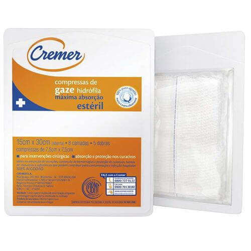 Compressa de Gaze Estéril 7,5 x 7,5 11 Fios c/ 10 und - Cremer