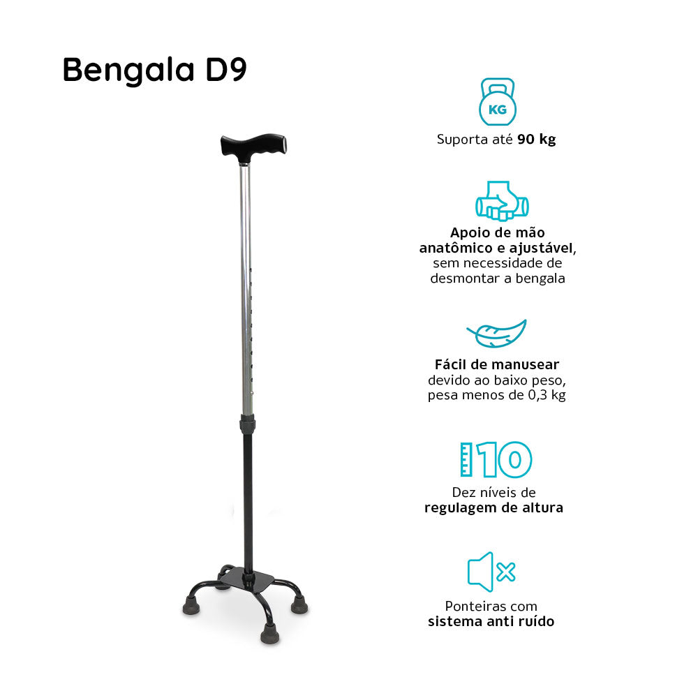 Bengala 4 Pontas com Regulagem de Altura até 90 Kg D9 - Dellamed