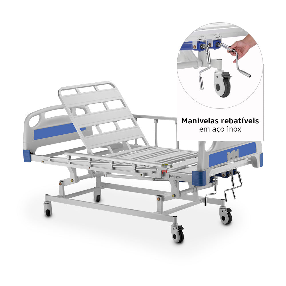 Cama Fawler 3 manivelas DX3 c/ Eleva Leito - Dellamed