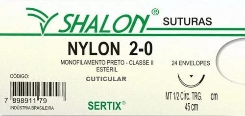 Fio Nylon 2-0 C/Ag 1/2 Cir Trg 2,5cm 45cm Shalon