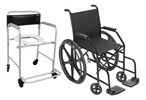 Cadeira de Rodas Simples 40cm Prolife PL 001 + Cadeira De Banho Higiênica Dobrável Até 100 Kg D30 Dellamed