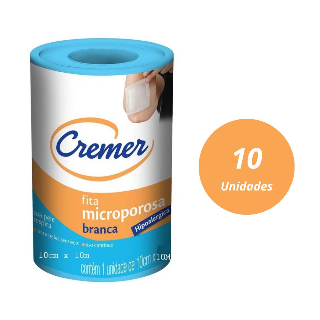 Micropore 10cm x 10m Branca com Capa Cremer - Kit 5 Unidades