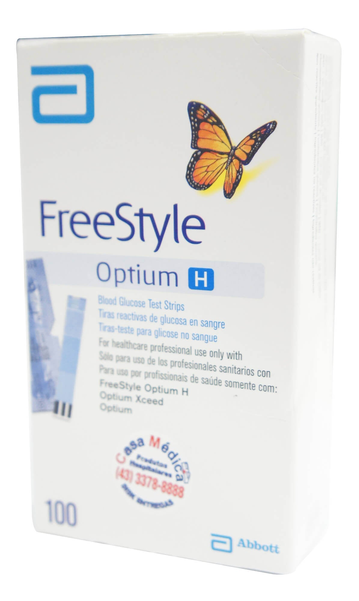 Tiras para Teste de Glicemia FreeStyle Optium H com 100 Branca Abbott