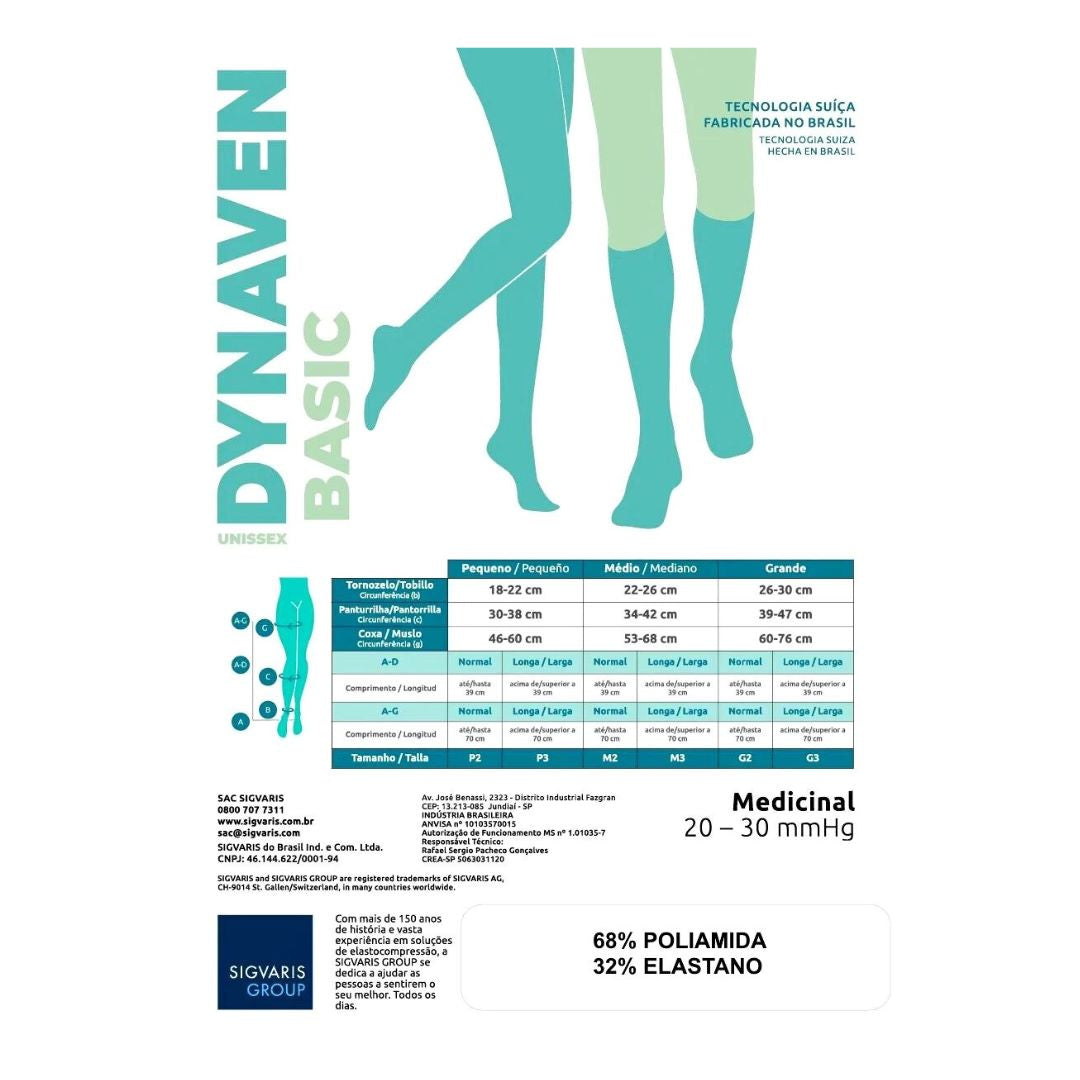 Meia de Compressão 3/4 Bege Sigvaris Dynaven Basic 20-30mmHg + E-book