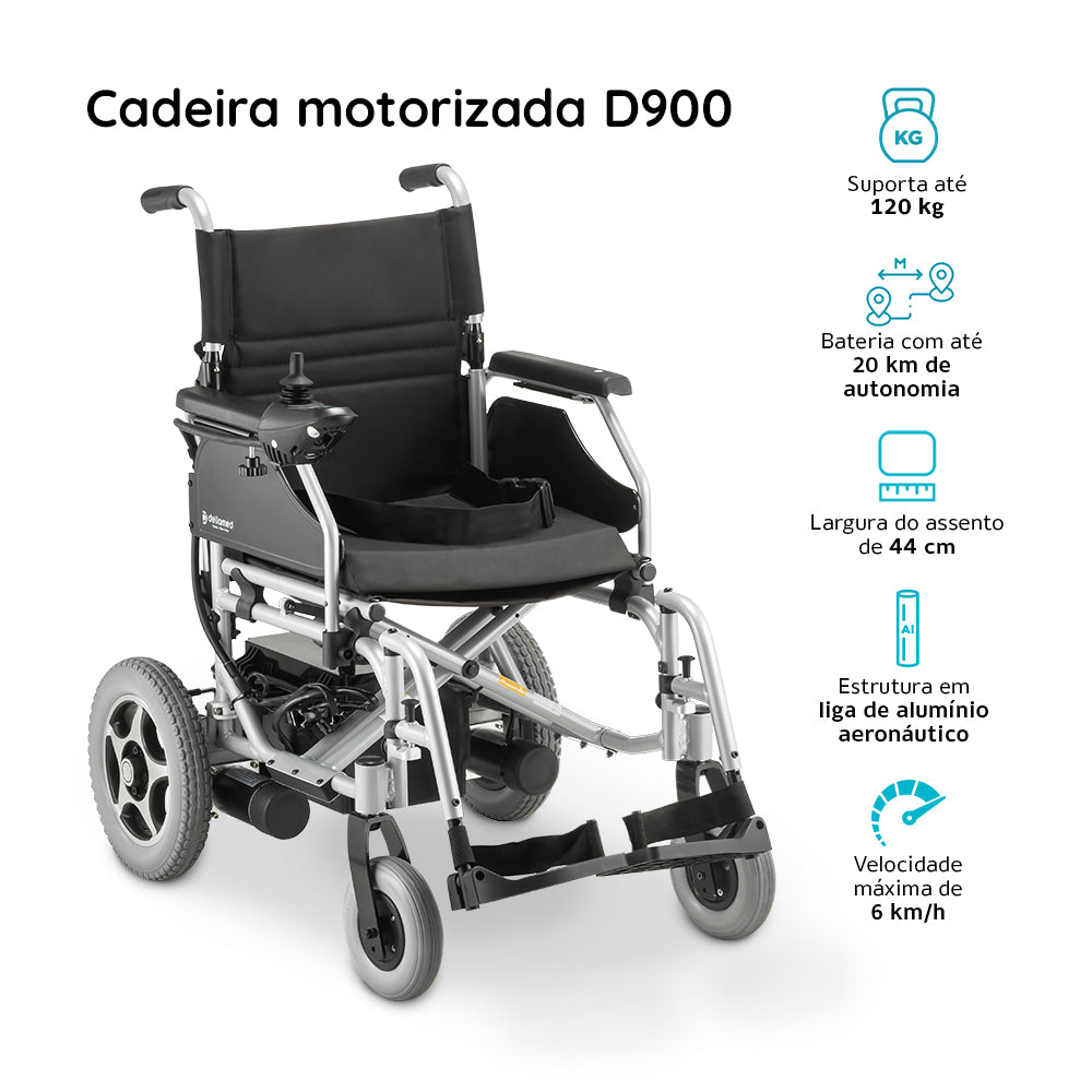 Cadeira de Rodas Motorizada Dobrável Elétrica Bivolt Alumínio D900 - Dellamed