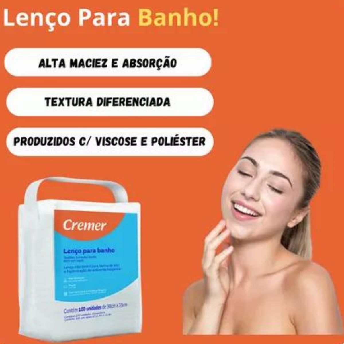 Cadeira de Banho Higiênica Simples PL 201 Prolife + 2 Lenço Para Banho e Higienização 30cm X 35cm com 100 Cremer