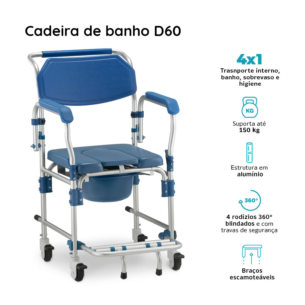 Cadeira de Banho Alumínio Desmontável D60 - Dellamed