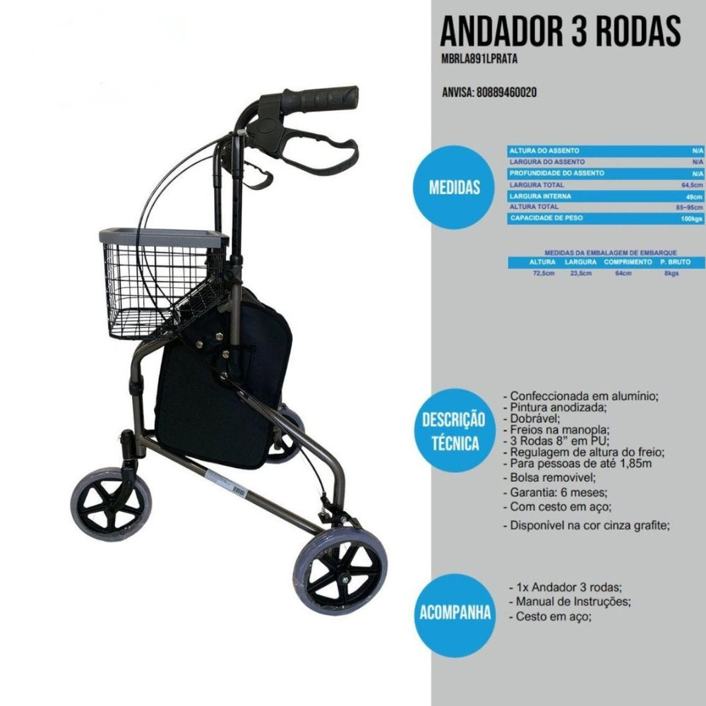 Andador Inspire 3 Rodas (MBRLA42012) - Mobil