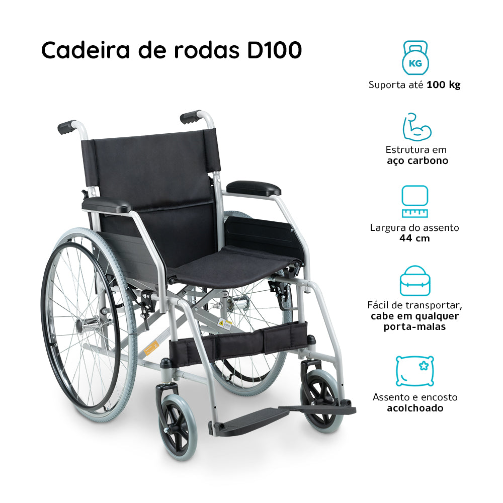 Cadeira de Rodas em Aço Carbono Dobrável D100 - Dellamed