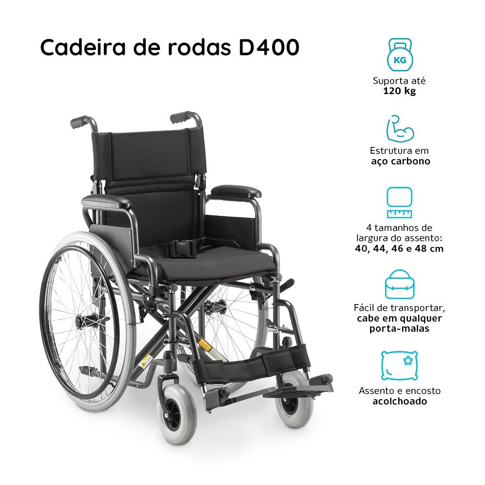 Cadeira de Rodas em Aço Carbono Dobrável D400 - Dellamed