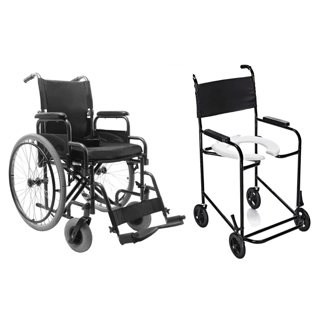 Cadeira de Rodas em Aço Carbono Dobrável D400 Dellamed - 44cm + Cadeira de Banho Higiênica Simples PL 201 Prolife