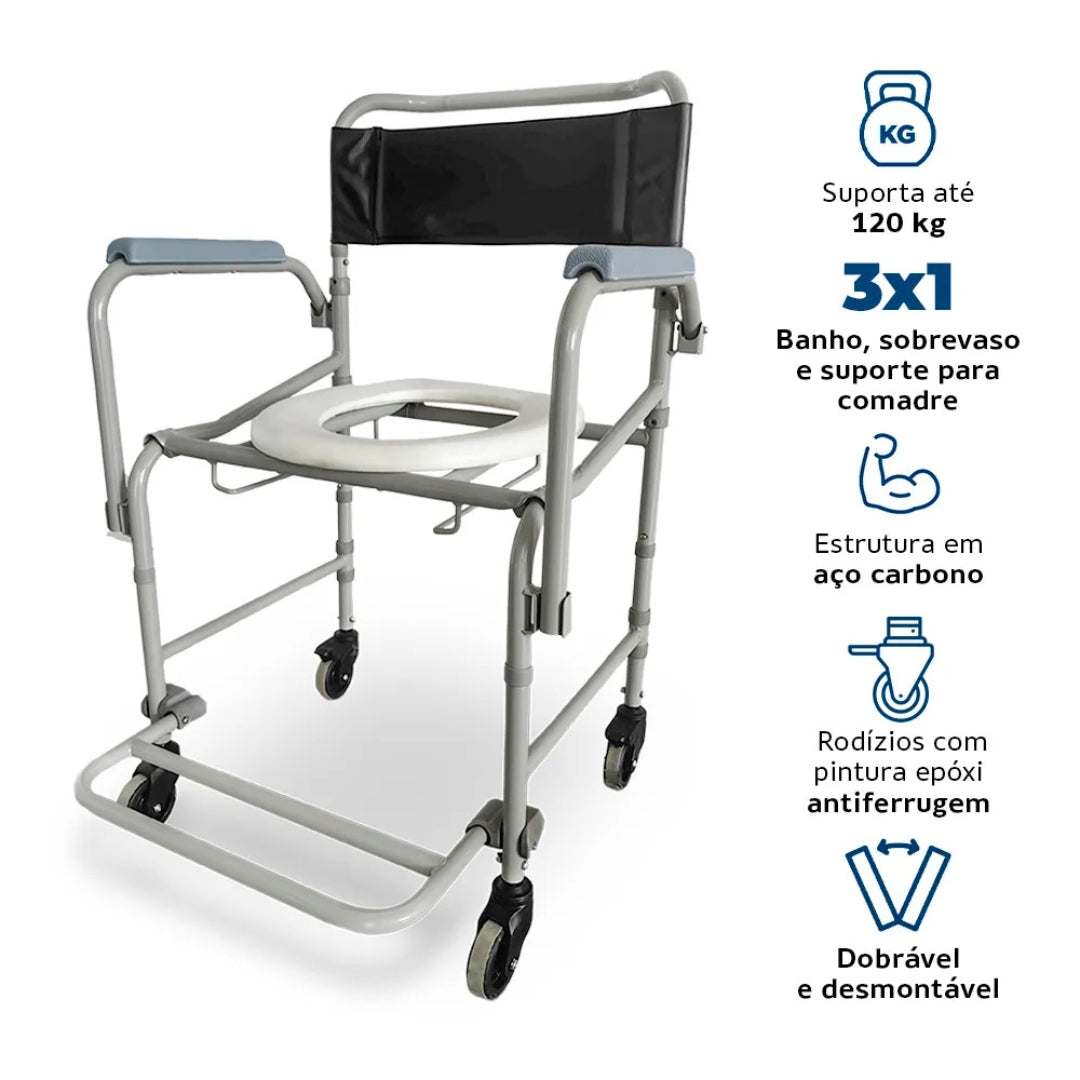 Cadeira de Banho Higiênica Dobrável em Aço D40 (120 kg) - Dellamed