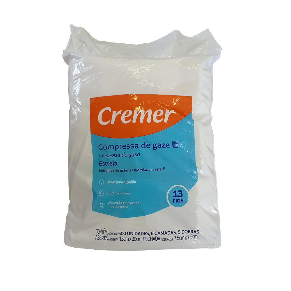 Compressa de Gaze 7.5 x 7.5 13 Fios Estrela c/ 500 und - Cremer
