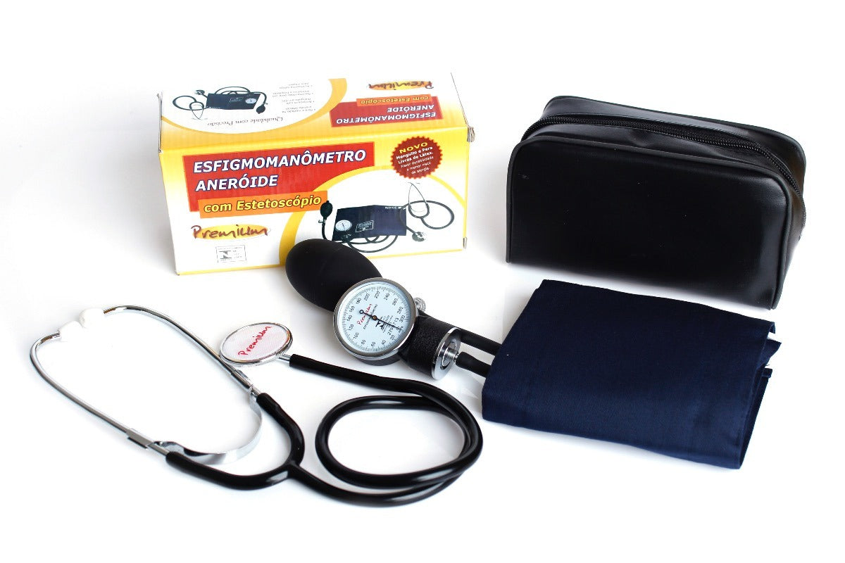 Termometro Digital Febre G-Tech - Branco + Aparelho de Pressão com Estetoscópio Premium + Oxímetro MD300C1 DellaMed