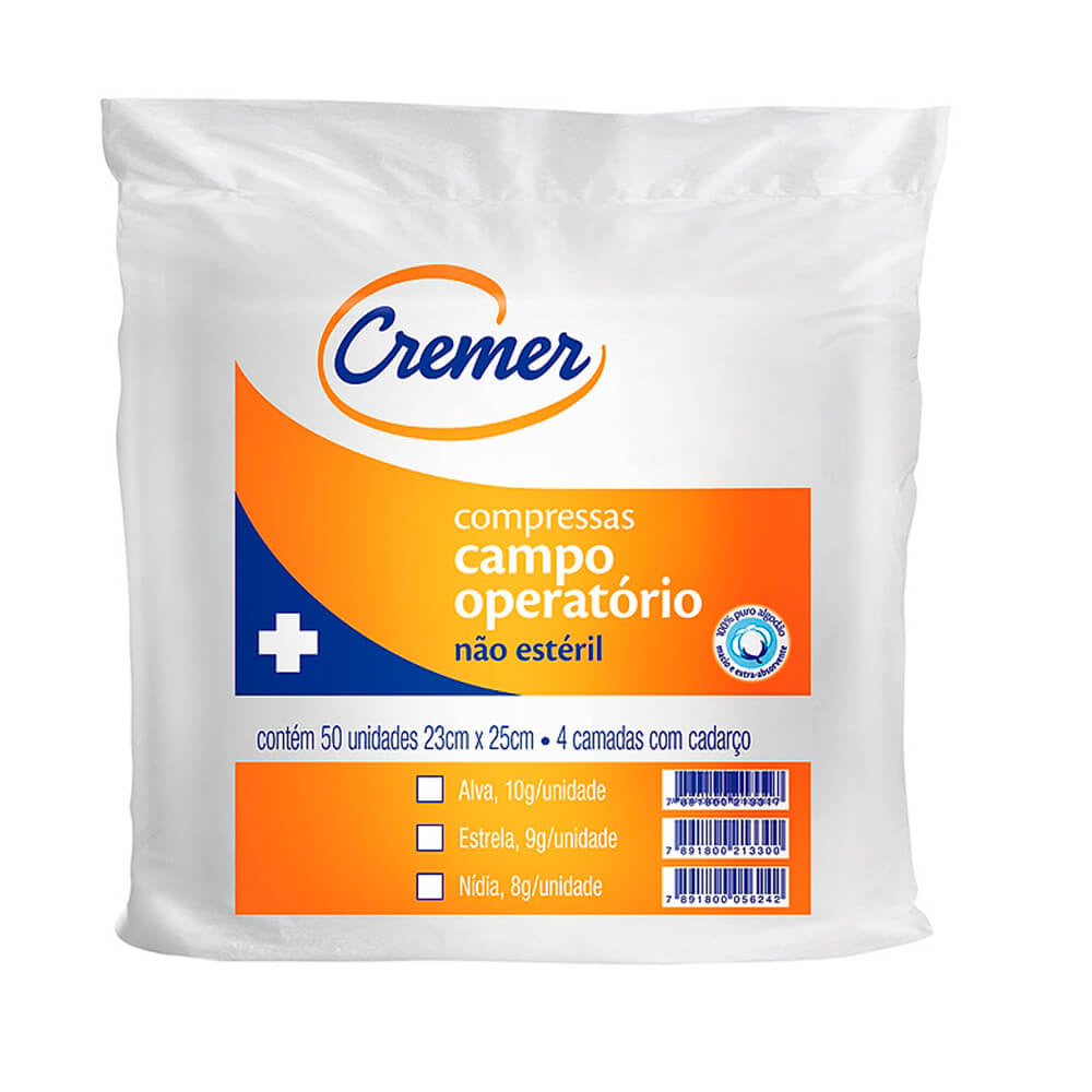 Compressa Campo Operatório Cremer 23X25cm NÍDIA com 50 não estéril Cremer