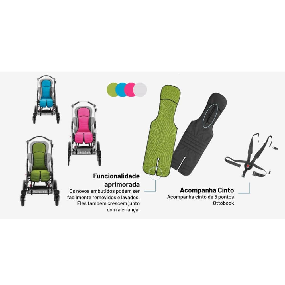 Carrinho Kimba 2.0 Tam 1 Chassi Preto Estofado Rosa Completo Ottobock