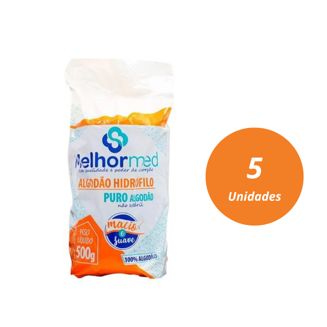 Algodão Hidrófilo 500g Rolo MelhorMed - Kit com 10 Unidades