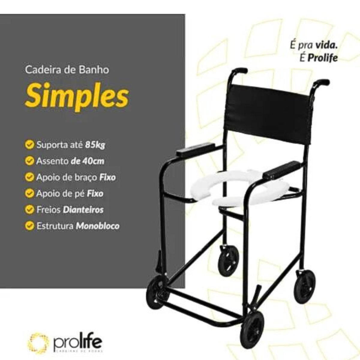 Cadeira de Banho Higiênica Simples PL 201 Prolife + 2 Lenço Para Banho e Higienização 30cm X 35cm com 100 Cremer