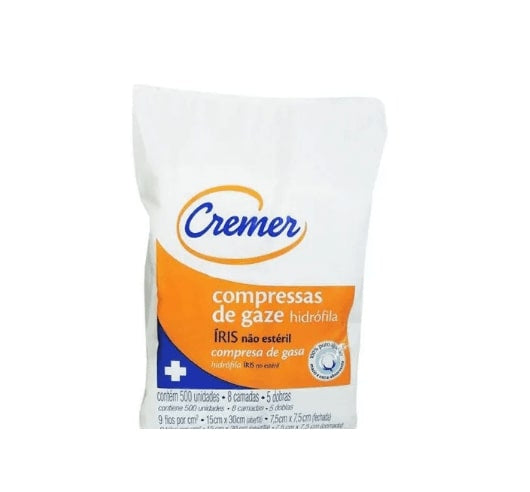 Compressa de Gaze 7.5cm x 7.5cm 09 Fios Iris c/ 500 und - Cremer