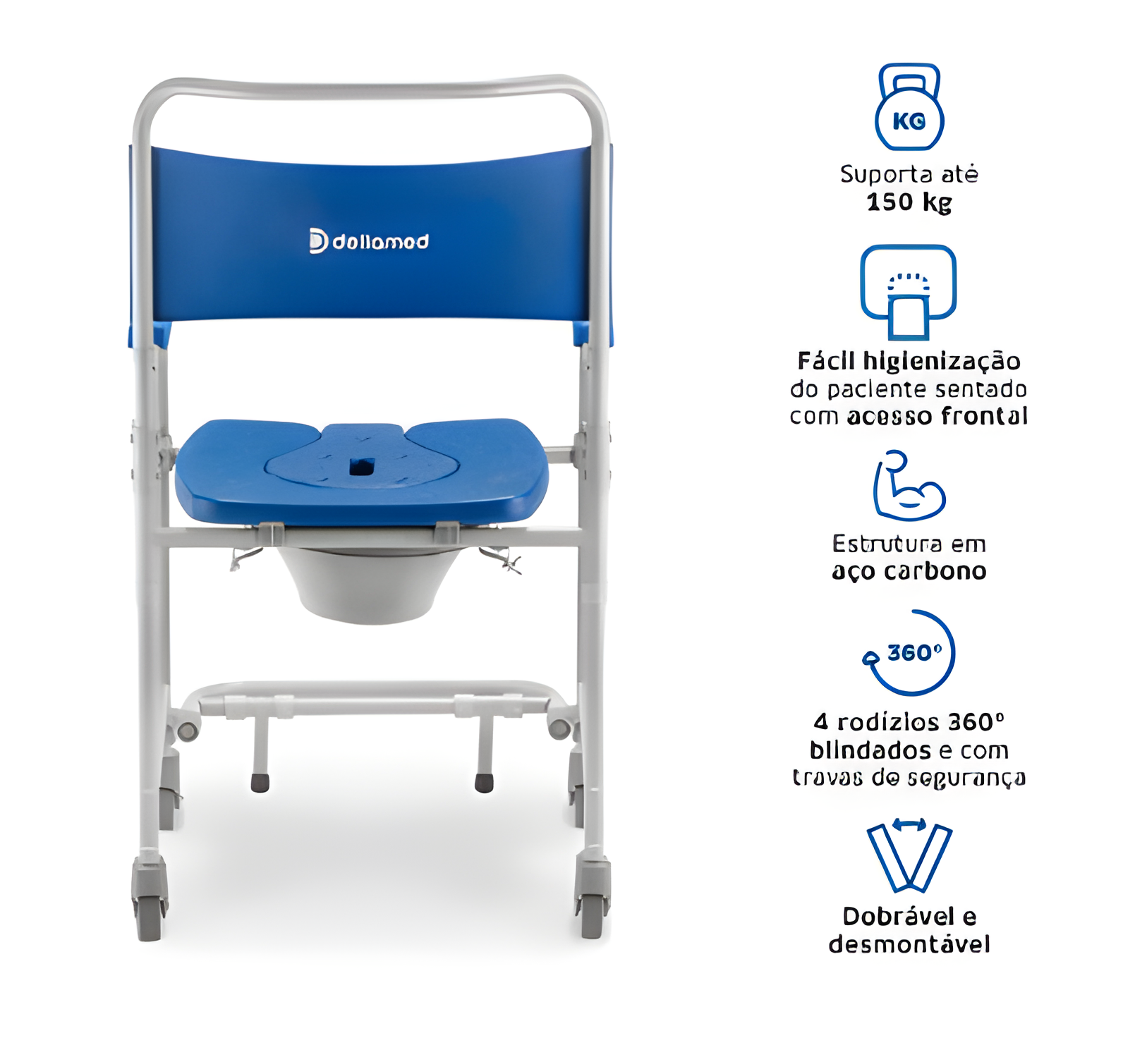 Cadeira de Banho Dobrável e Desmontável D45 (150 kg) - Dellamed