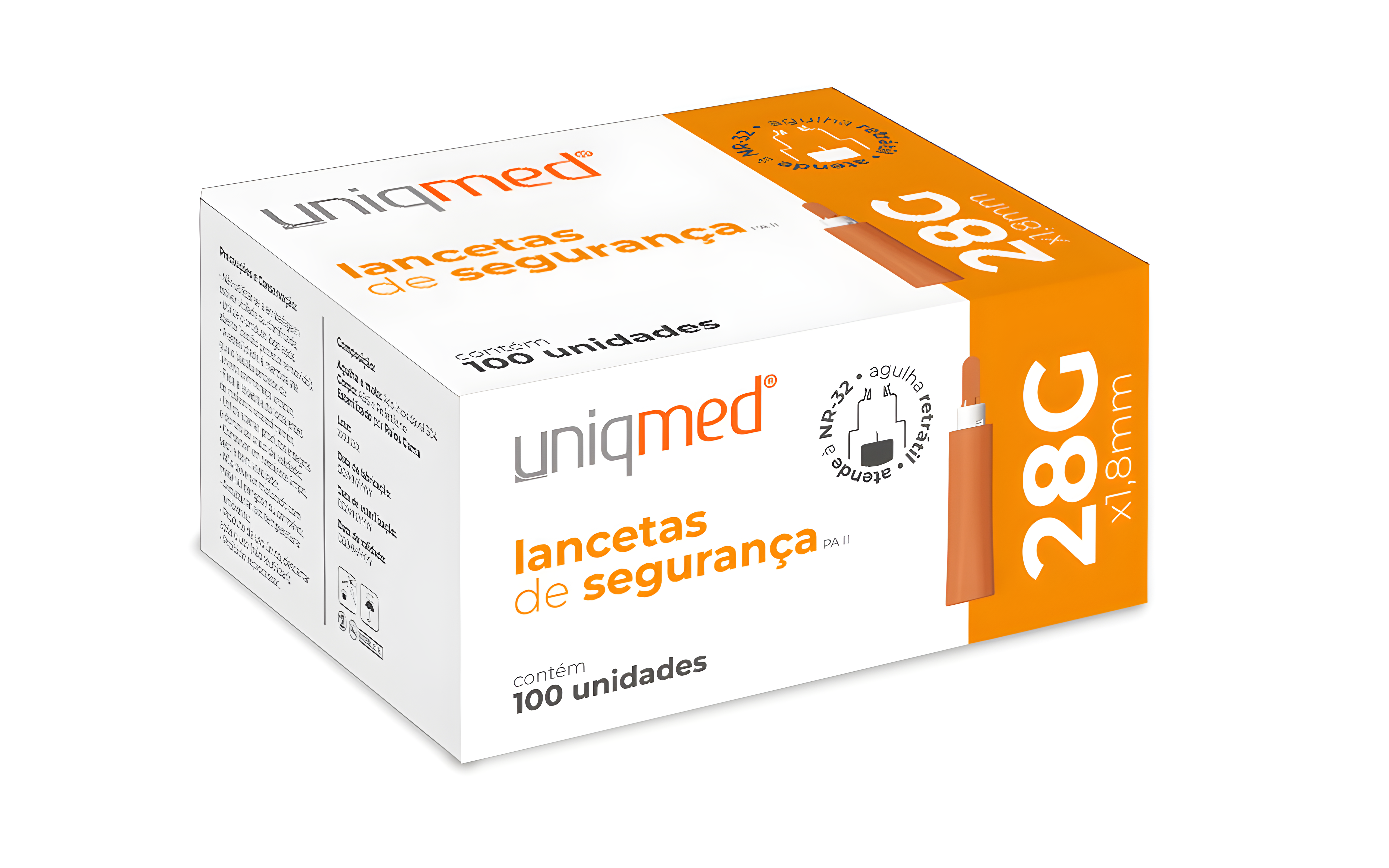 Lanceta 28g Dispositivo de Segurança 100 Und Uniqmed