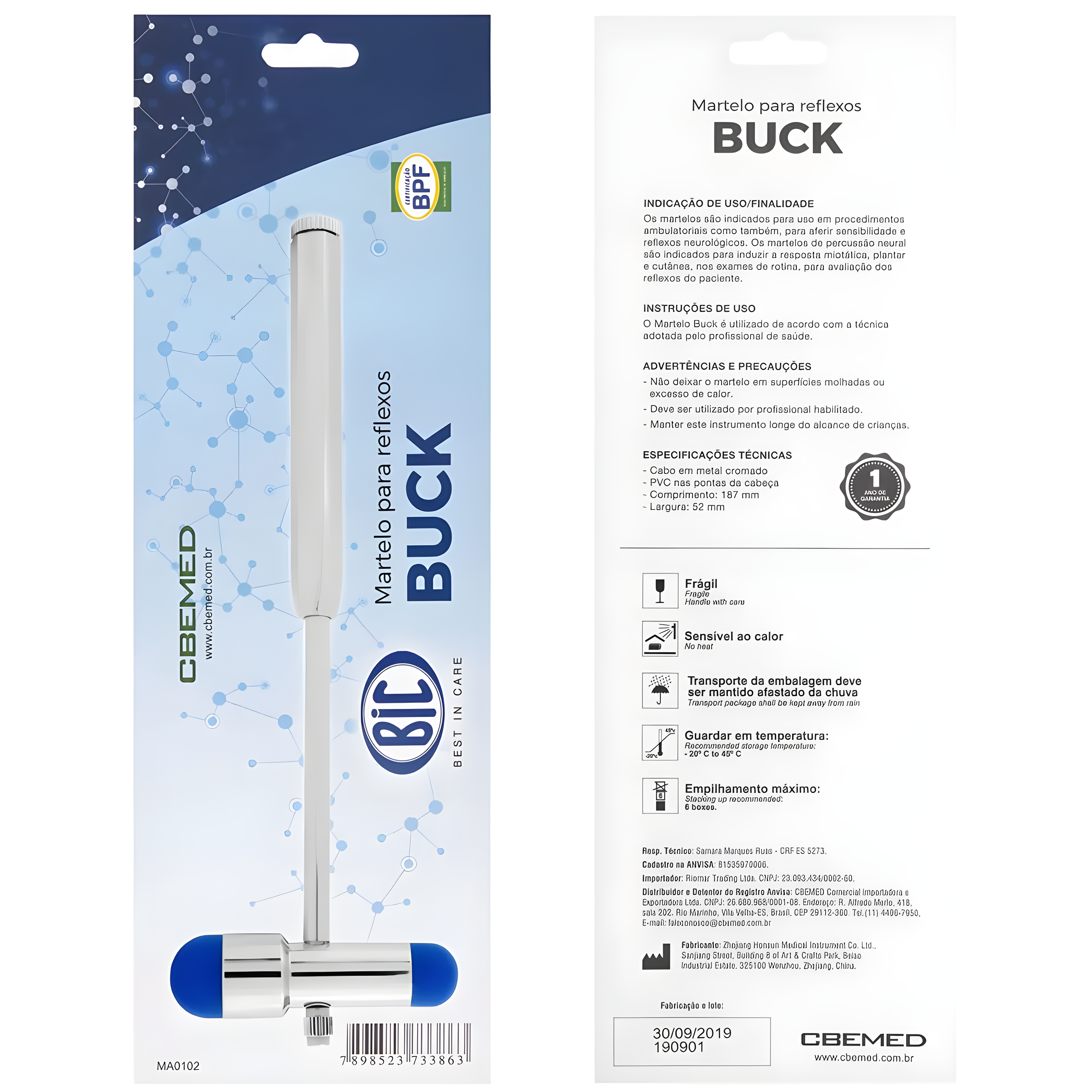 Martelo Buck Cromado 19cm Azul - Bic