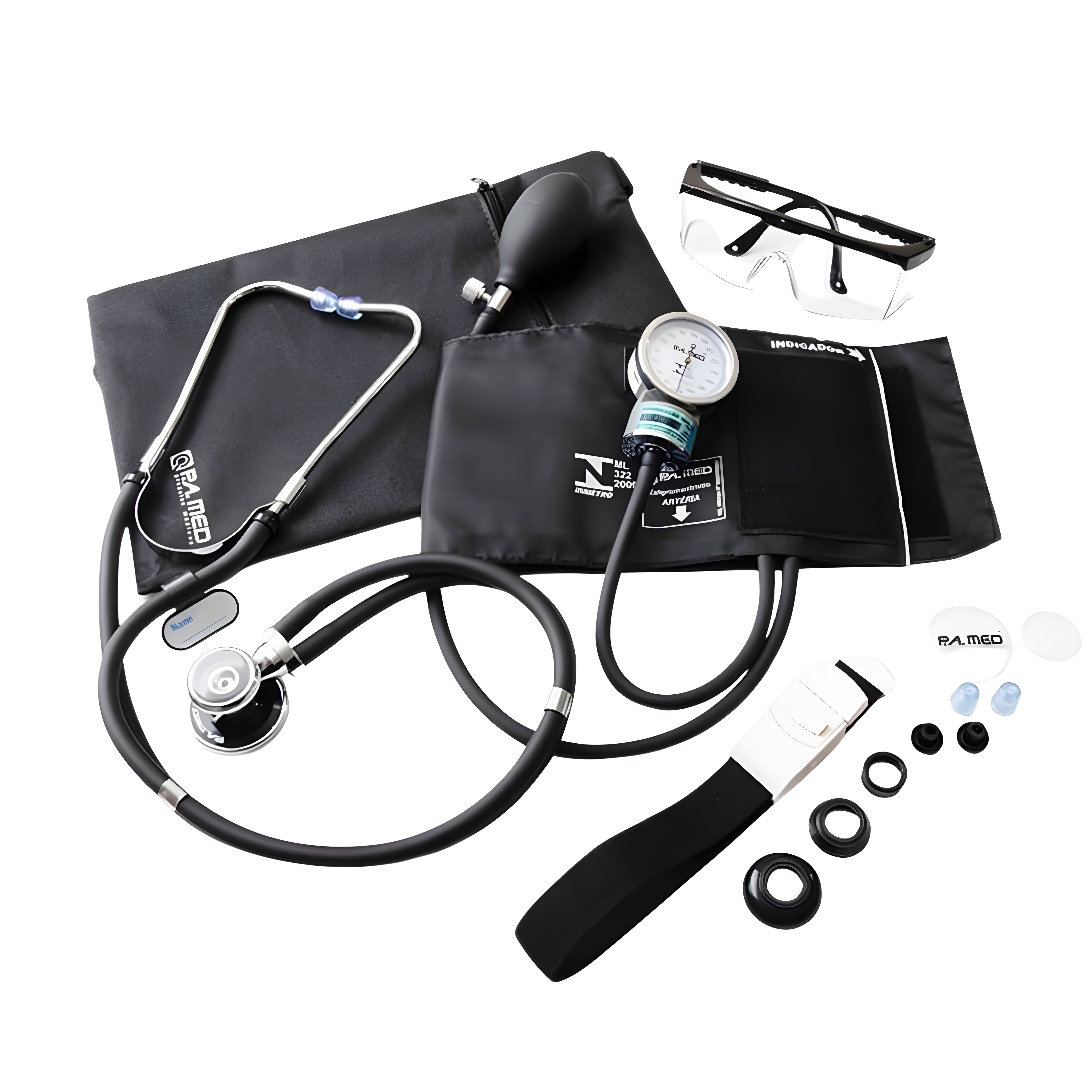 Kit Acadêmico com Aparelho de Pressão, Garrote, Estetoscópio e Bolsa Preto P.A. Med