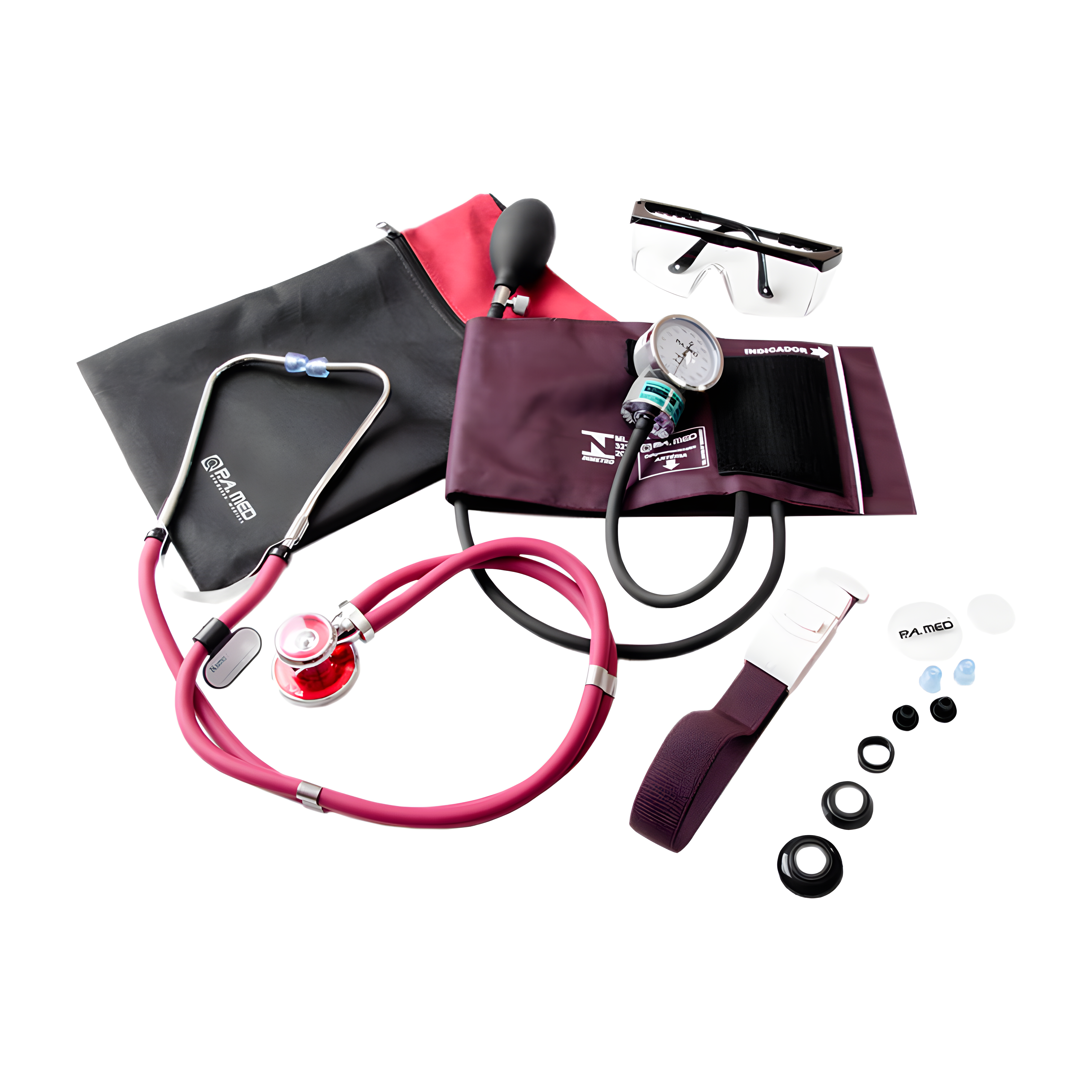 Kit Acadêmico com Aparelho de Pressão, Garrote, Estetoscópio e Bolsa Preto P.A. Med