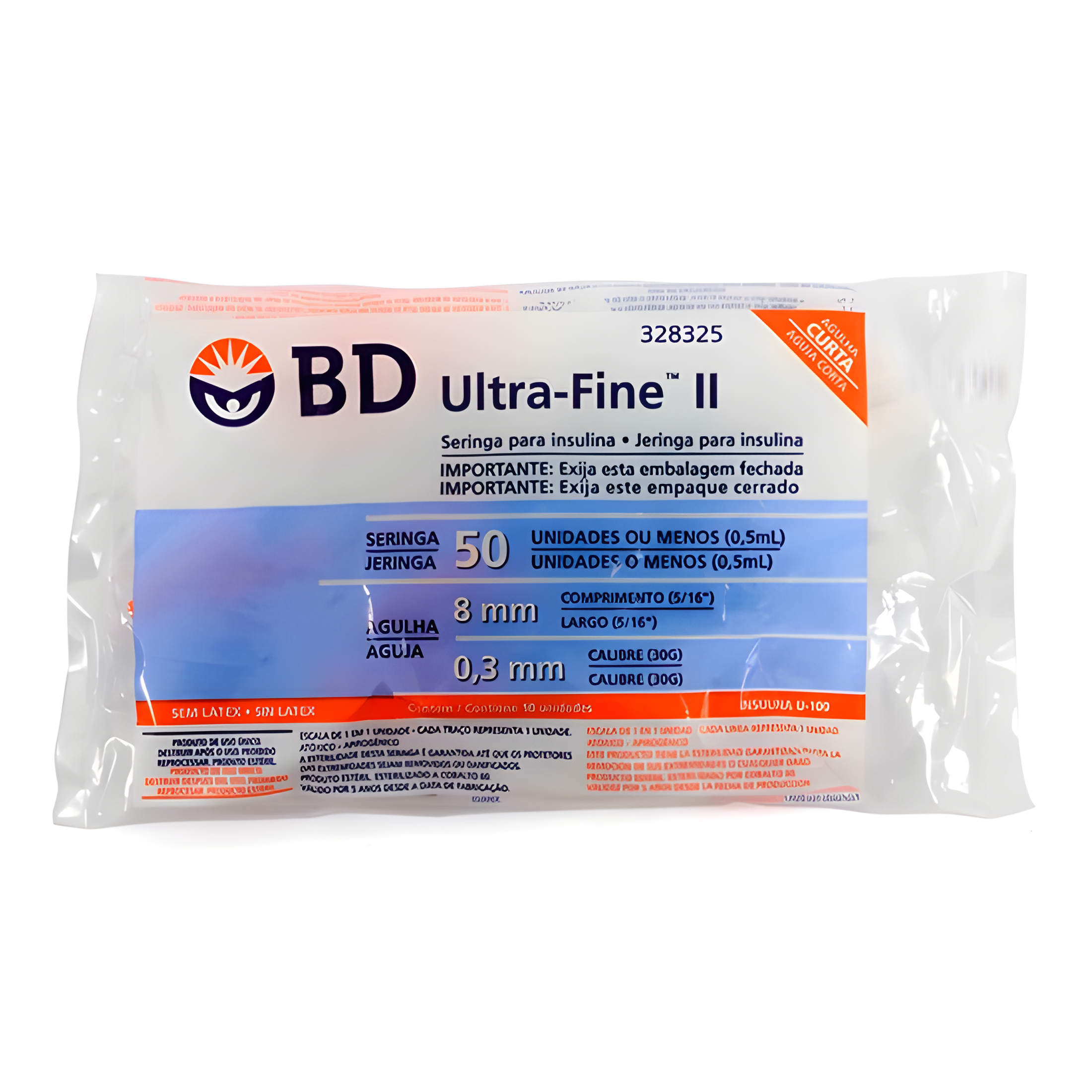 Seringa Descartável Ultra Fine U-50 AG 8x0,30mm Unidade SR