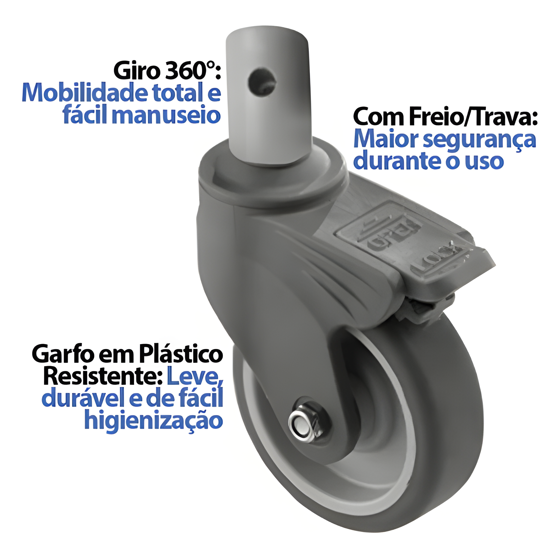 Rodizio Cinza Com Bucha Cadeira De Banho D45 & D50 - Dellamed